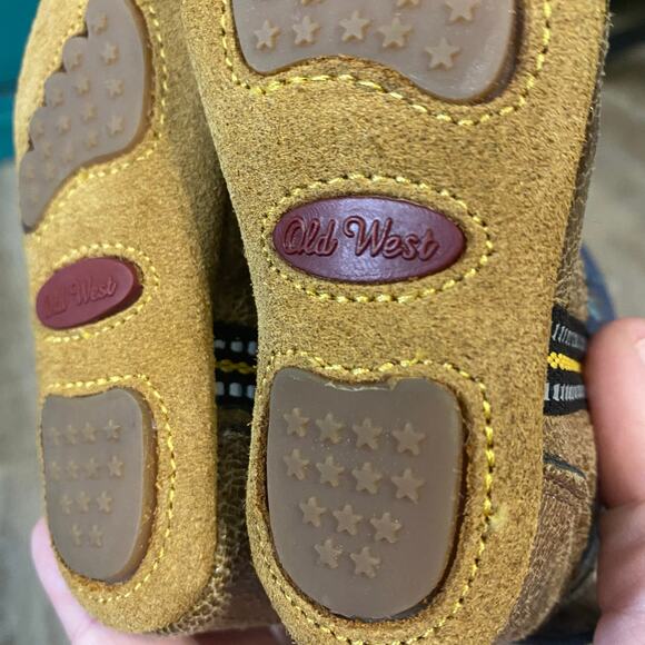 Old West Infant Cowboy Boots Size 1 Brown & Blue Western Baby shoes cowgirl - Picture 8 of 8